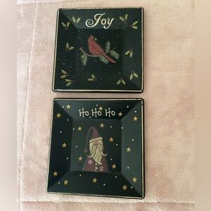 Plates, decorative holiday.  Set of 2 one red cardinal and one Santa